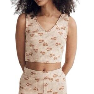 Madewell Women's Geo Daisy Crop Tank Top Neutral Sleeveless Sz M